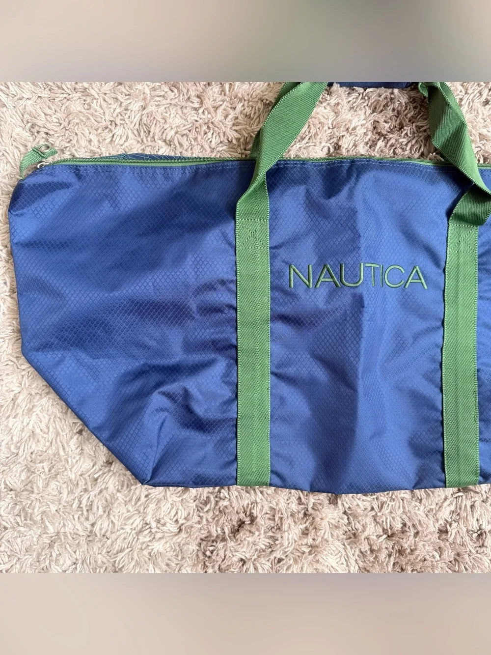 Nautica Blue and Green Trim XL Wide Tote Bag with Zipper